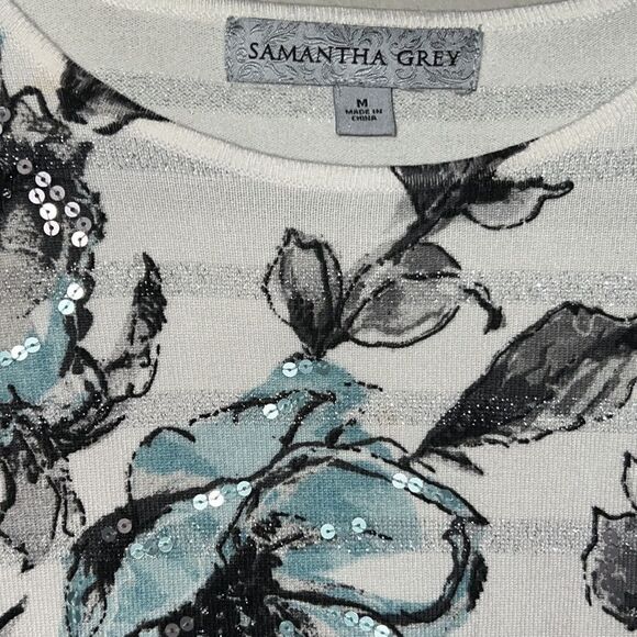 Samantha Grey, silver striped floral, sequin top size medium - Picture 7 of 11